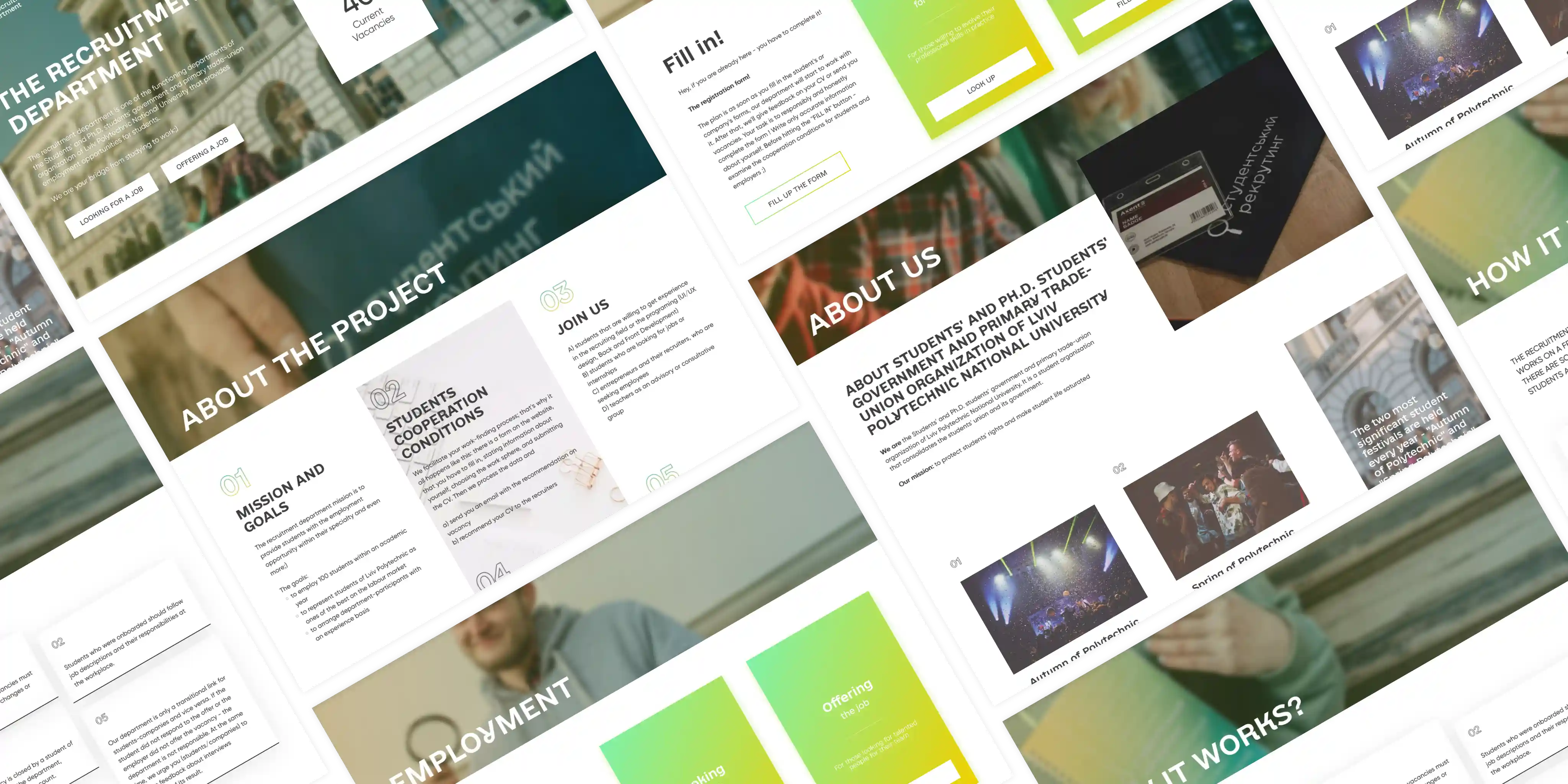 some student recruiting website screens combined into collage